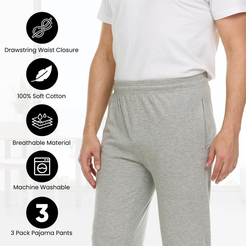 Essential Elements ï»¿ Men's 100% Cotton Jersey Active Casual Lounge Comfortable Sleep Pajama Pants for Men - 3 Pack - Image 4